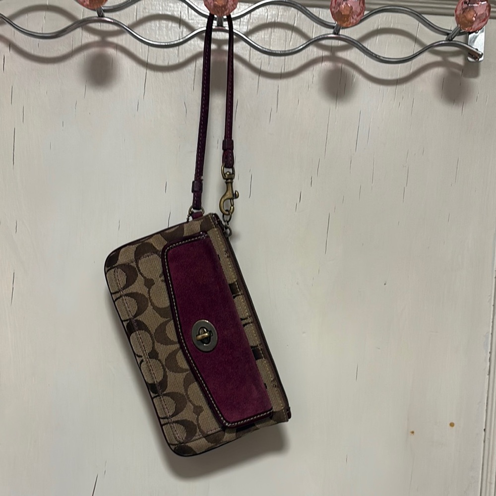 Vintage Coach Logo and Burgundy Swede Wristlet